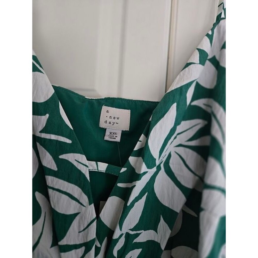 A New Day Sleeveless Green & White Dress - Leaf Pattern- Womens XXL (18) NEW - Picture 4 of 7